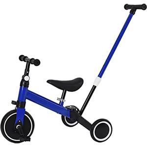 LANTUS Triciclo Bambini, Triciclo Bimba e Bimbo con Maniglione ad Altezza Regolabile, Max 25 kg, Giochi per Bambini 18 Mesi, 2-5 Anni, Ruote Silenziose, Asta di Spinta-3 in 1 (blu)
