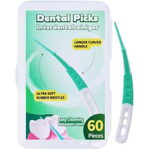 LAOYE Scovolini dentali 60Pezzi Spazzole interdentali Scovolino denti forma curva Silicone scovolini interdentali per un facile accesso allo spazio interdentale - azione delicata per gengive sensibili
