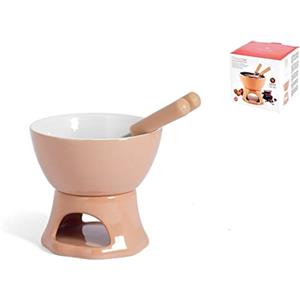 Home 8651100 Servizio Fonduta Cioccolato, Stoneware, Beige/Bianca, 4 Pezzi