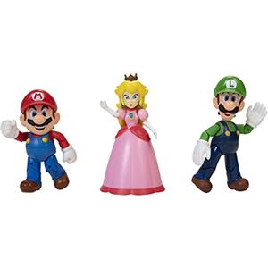 JAKKS Pacific Set Diorama Regno dei Funghi - 3 Action figure di Mario, Luigi e Peach alte 10 cm con multipli punti di articolazione
