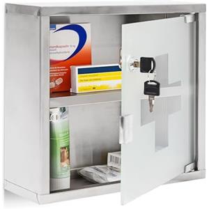 Relaxdays Armadietto Pronto Soccorso, per Medicinali, Cassetta Farmaci, Bagno, in Acciaio, HLP: 30x30x12 cm, Argentato