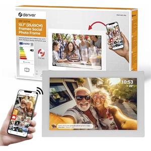 Denver Cornice Digitale Frameo PFF-1037W 10.1'' Bianco - Schermo IPS HD 1280x800, Wi-Fi, Touchscreen, 16GB Memoria, Slot microSD