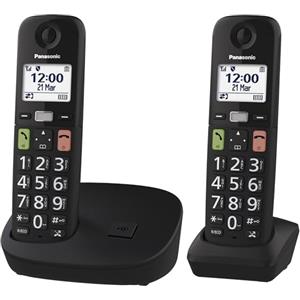 Panasonic KX-TGU112EXB - Telefono digitale wireless con segreteria telefonica, unità base e 2 combinazioni, schermo LCD, tasti grandi, chiamata preferita, compatibile con apparecchi acustici, nero