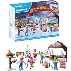 PLAYMOBIL 71472 Calendario dell'Avvento Mercatini di Natale con 24 Sorprese e 4 Personaggi per Bambini dai 4 Anni