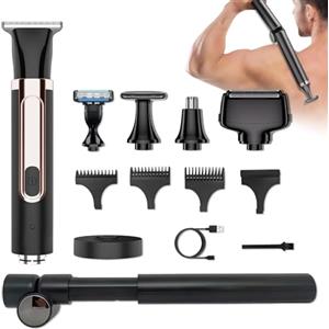 Yuehuamech Rasoio elettrico per la schiena da uomo, 4 in 1, kit per la cura del corpo, con manico regolabile di estensione, impermeabile, senza fili, USB, kit per la cura del corpo, per parti private, barba