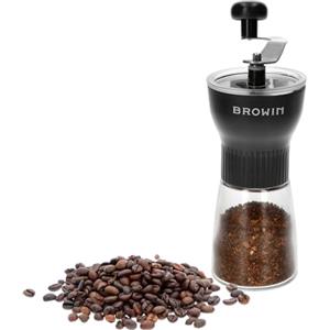 BROWIN® 320500 Macinacaffè manuale con macina in ceramica regolabile | nero | trasparente