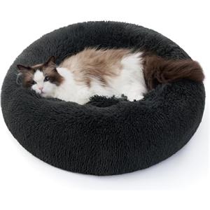Bedsure Cuccia Gatto Morbida 50x50cm - Cuccia Pelosa per Cani Colore Grigio Scuro, Cuscino Gatto Antistresss con Peluche Lavabile, Lettino Calmante per Gatti