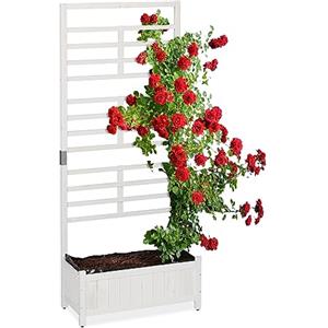 Relaxdays Fioriera con Grigliato da Balcone, 171x71,5x32 cm, in Legno, Portavasi con Spalliera Separè da Esterno, Bianco