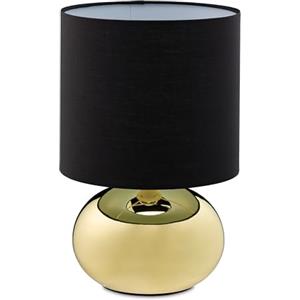 Relaxdays Lampada da Tavolo, Abat Jour Paralume in Tessuto e Base Ferro, E14, HxD: 33,5x18 cm, Luce Comodino Letto, Oro