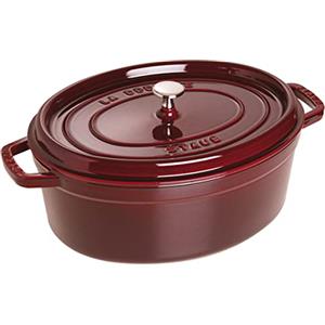 STAUB La Cocotte Casseruola Ovale in Ghisa Rosso (Granatina) 34 cm - Adatta per Forno e Induzione con Manico in Silicone