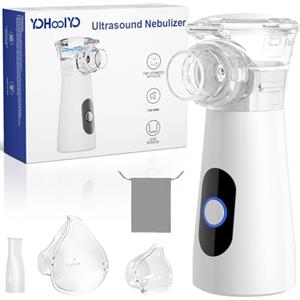 YOHOOLYO Aerosol Portatile Silenzioso 26dB, 2 Modalità, Ricarica USB-C con Funzione Autopulente, Include 2 Maschere e Boccaglio per Adulti e Bambini, Leggero, Ideale per Viaggi e Uso Domestico