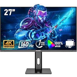 Gawfolk Schermo PC IPS da 27 pollici, Monitor Gaming 4K 160Hz, 1ms, FreeSync, 100% sRGB, Angolo di Visualizzazione 178°, HDMI 2.1, DisplayPort, Regolabile in Altezza e Girevole, VESA75x75MM - Nero