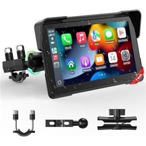 LAMTTO Schermo Wireless CarPlay e Android Auto per Moto, Aggiornamento Portatile da 7 Pollici con Touch Screen Impermeabile IP67 con Navigazione, Bluetooth Siri/G00gle Assistente