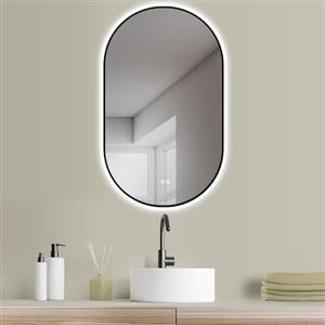 HOKO® Specchio Ovale LED Antiappannamento 60x100cm/100x60cm (Verticale/Orizzontale) con Cornice in Metallo Nero. XL-Specchio- Bagno+nterruttori Tattili+LED Regolabile Caldo/Freddo/Neutro 2700-6500k