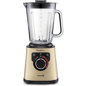 Moulinex Blender elettrico 1200 W, ciotola di vetro 2L, velocità regolabile, tecnologia Powelix, ghiaccio tritato, facile pulizia, PerfectMix nero/oro LM871A10