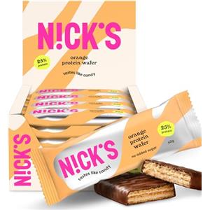 N!CK'S NICKS Barrette di wafer proteico Arancia | 25% di proteine | 203 calorie | Barretta proteica al cioccolato low carb, senza zuccheri aggiunti e glutine (24 barrette proteiche x 40g)