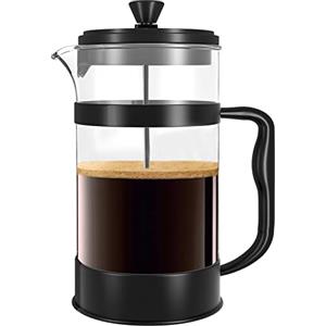 KICHLY French Press Macchina Caffe', Macchina per Espresso e te' con tripli filtri, vetro resistente al calore con stantuffo in acciaio (1000 ml, Nero)