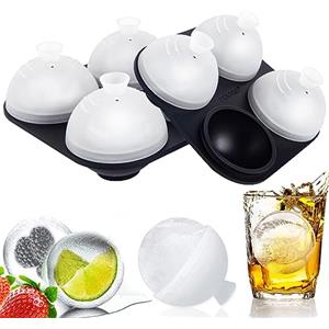 HONYAO 6cm Grande Ghiaccio Stampo Cubetti Silicone Rotondo Sfera con Coperchio, Senza BPA Forma Ghiaccio per Whisky Cocktail - 2 pezzi