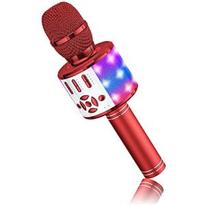 BONAOK Microfono Karaoke Cambia Voce, Microfono per Karaoke con Suono Magico, Macchina per Karaoke Bluetooth 4 in 1, Macchina per Cantare per Adulti, per Feste/Esterni/Viaggi (Rot)