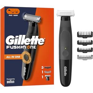 Gillette Fusion One Rasoio Elettrico Uomo Per Barba E Corpo, 3 Pettini Barba (1, 2, 5 mm) E 1 Pettine Corpo, Testina Oscillante, Impermeabile, Senza Fili, Autonomia Di 45 Min, Tecnologia Braun