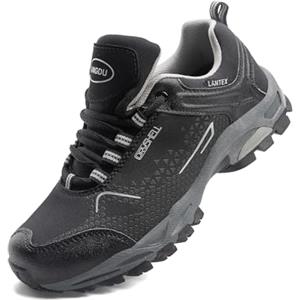 LANGDU Scarpe da Trekking Uomo Montagna Donna Sportive Escursionismo Traspiranti Passeggiate Sneaker Taglie 38-46 (Nero Rosso,43EU)