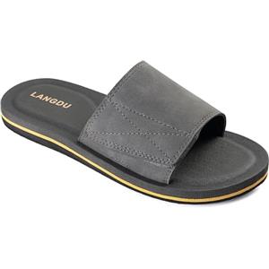 LANGDU Sandali Uomo Regolabili Ciabatte Estive Pantofole Infradito Slides,Grigio,43EU