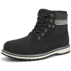 LANGDU Stivali Uomo Invernali Scarpe Inverno Scarponi Trekking Neve Caldo Fodera Stivaletti,nero 8,43EU