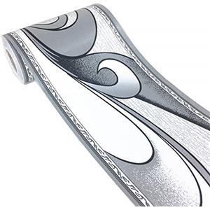 WDragon Carta da parati adesiva da parete con motivo toteml a onde color grigio argento, adesivo da parete, per bagno, cucina, soffitto, paraschizzi, bordo impermeabile, rimovibile, 10 cm x 10 m