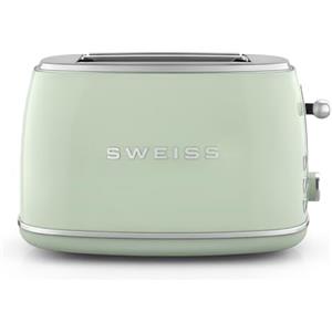 SWEISS GRS7, tostapane vintage, 2 fessure, 6 livelli di potenza, 850 W, rapido e pratico, facile da pulire, cassetto raccogli briciole, speciale baguette, scongelamento, verde