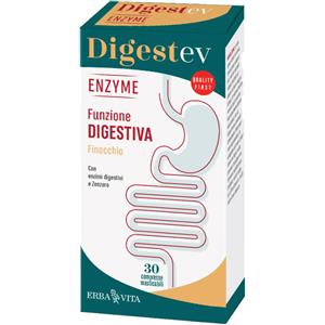 Erba Vita Digest EV Enzyme - Integratore Digestivo con Finocchio e Camomilla, 30 Compresse