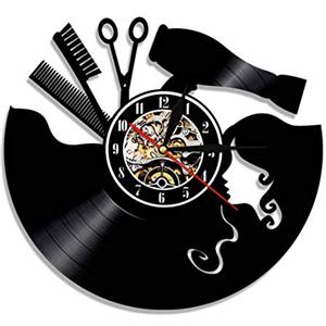 Zhiyi Orologio da Parete - Disco in Vinile - Stile Parrucchiere Salone Decorazione a Muro, 30 cm (Nero)