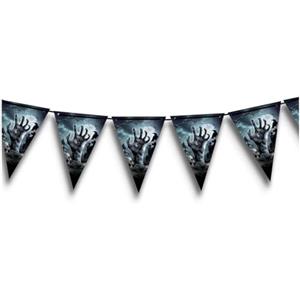 FIESTAS GUIRCA | Vessillo Cimitero (3m/20x30 cm) - Decorazione in Carta per Feste di Halloween Terrificanti - Ideale per Celebrazioni da Brivido - Grigio