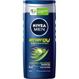 NIVEA MEN Energy Doccia Shampoo 6 x 250 ml, Docciaschiuma uomo rivitalizzante per corpo, viso e capelli, Docciaschiuma e shampoo uomo rinfrescante con Estratto di Menta