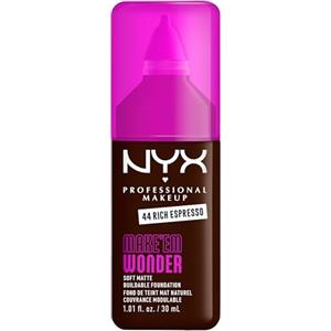 NYX Professional Makeup Fondotinta Soft Matte, Coprenza Modulabile, Tenuta Fino a 24H, Formula Arricchita con Acido Ialuronico, Guaranà e Vitamina C, Make Em Wonder Foundation, Espresso, 30 ml