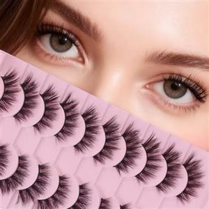 AKARABEAUTYLASHES AKARA Ciglia Finte Naturali 10 Paia 3D Mezze Ciglia Finte False Eyelashes Visone Artificiale (BY03)