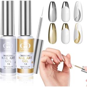 GOICC 2 smalti gel cromati color argento e oro metallizzato, per nail art 3D, effetto specchio, set con pennello sottile, asciugatura a immersione, richiede 8 ml