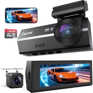 Caytail Dash Cam Auto 4K+2K, Telecamera per Auto Fronte Retro, Dashcam con WiFi 5GHz e Scheda 64GB, Grandangolo 170°+120°, Visione Notturna WDR, Registrazione in Loop, Parcheggio 24h, Sensor G