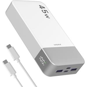 JUOVI Power Bank 20000mAh Portatile, 45W Powerbank Caricatore Portatile Ricarica Rapida, Batteria Portatile con Display Digitale USB C In&Out Compatibile con Phone, Laptop, Tablet PC J2621 (Bianco)