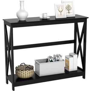 Yaheetech Tavolo Console da Ingresso Tavolino Consolle da Divano a 2 Ripiani Struttura a Forma X Mobile Compatto Salvaspazio per Corridoio Soggiorno 2 Livelli 102 x 30 x 81 cm Nero