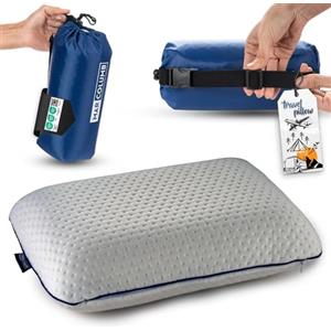 alkamto Cuscino da viaggio, supporto ergonomico per il collo, da campeggio, in memory foam, con federa termoregolante, borsa da viaggio impermeabile inclusa, colore grigio, 40 x 25 x 10 cm