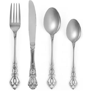 SHEUMNT Set Posate 24 Pezzi Stile Retro Argento - Elegante Servizio per 6 Persone, Posate in Acciaio Inox con Finitura Antica Barocca, Set Completo con Forchette, Cucchiai e Coltelli