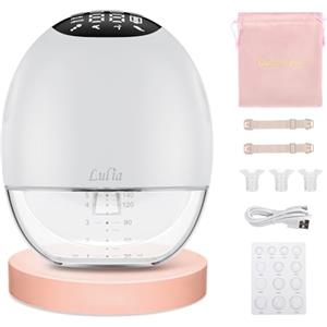 Lulia Tiralatte Elettrico Indossabile, 4 Modalità e 9 Livelli, Forte Aspirazione 380mmHg, Comfort, Resistente alle Perdite, Funzione di Memoria, Flange 17/19/21/24mm (1 Pezzo, Bianco)