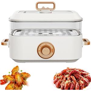 Generic Vaporiera elettrica per alimenti, in acciaio inox, diametro 5 l, grande capacità, controllo del fuoco a due livelli, griglia per cottura a vapore in acciaio inox per verdure, carne, cereali