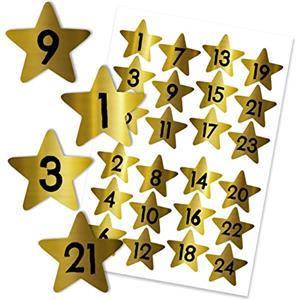 Papierdrachen 24 numeri del calendario dell'avvento adesivi - stelle su lamina d'oro No 54 - adesivi - per armeggiare e decorare.