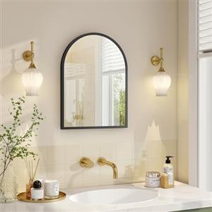 SONGMICS Specchio Bagno, Specchio da Parete, ad Arco, Cornice in Alluminio, 40 x 30 cm, Pellicola di Sicurezza, Facile da Montare, Soggiorno Camera da Letto, Nero Inchiostro LWM013BD01