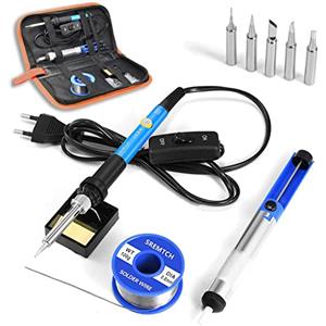 SREMTCH 【 UPGRADE】Saldatore a Stagno SREMTCH Saldatura Kit con Temperatura Regolabile 200°C- 450°C, Saldatore Professionale con interruttore ON/OFF 5 Pezzi Punte 15in1 set