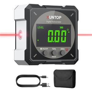 XUNTOP Livella Digitale Magnetica 4 Lati con Laser Precisione ±0,2° con Display LCD, Inclinometro Digitale 4×90° Ricaricabile USB, 2 Unità °/% Regolabile, IP54 per Falegnameria, Auto, Fai da Te