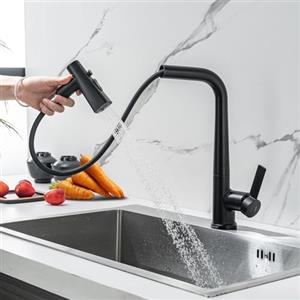LakeBayMZC Rubinetto Lavello Cucina con Doccetta Estraibile,Rubinetto Cucina Nero a 3 Modalità, Miscelatore Cucina Girevole a 360°,Acqua Calda e Fredda