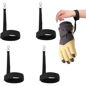 LUCTHY Guinzagli da sci con clip di sicurezza, cinturini da polso in nylon nero con ganci in metallo, elastico regolabile, lunghezza 12,7 cm, confezione da 4