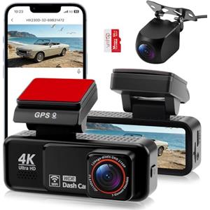 Avutrel Dash Cam, grandangolo a 170°, 4K+2K anteriore e posteriore all'interno, scheda da 64 GB inclusa, controllo WiFi e app, modalità parcheggio 24h